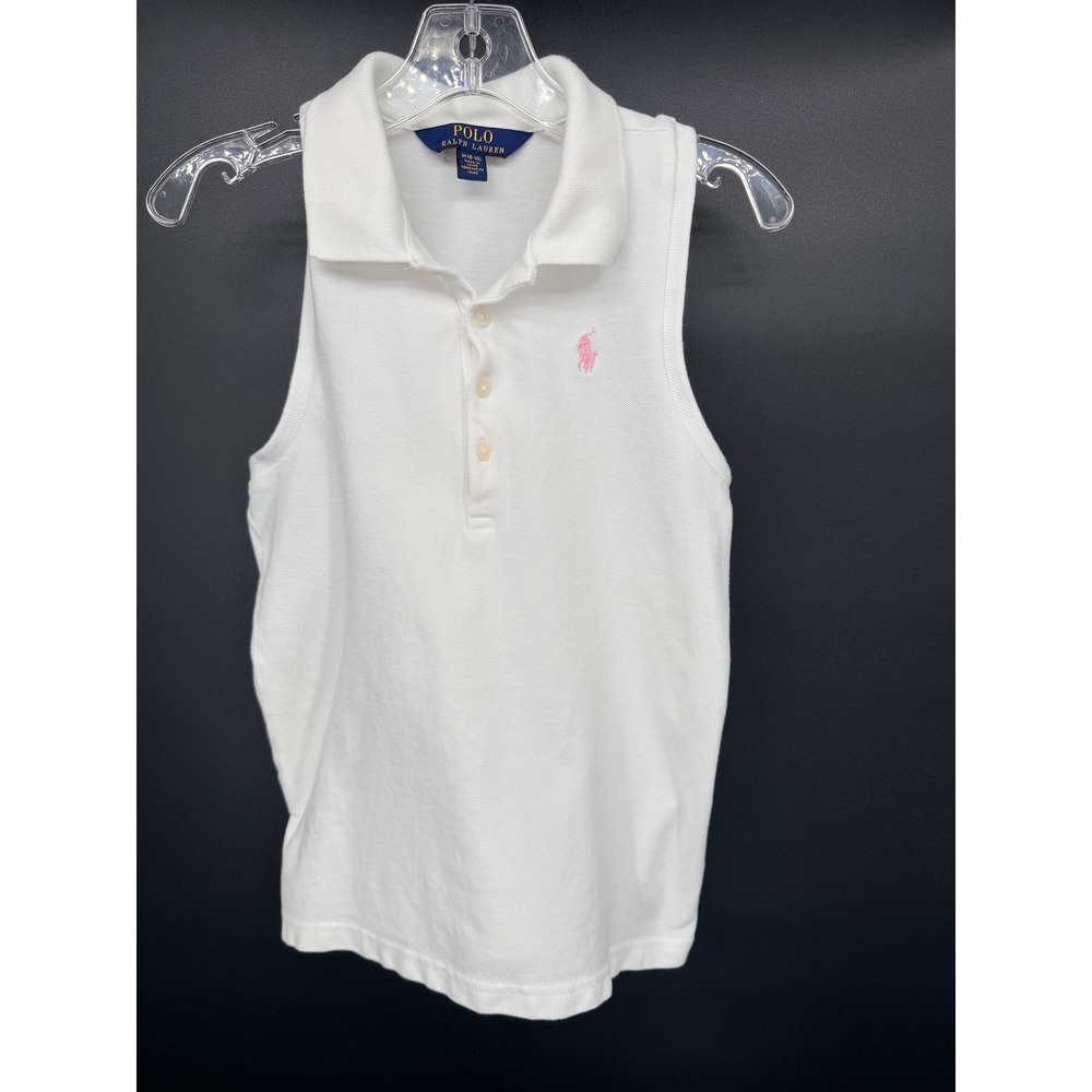 Polo Ralph Lauren Sleeveless Polo Kids Size M 8-10 White Excellent Pink Pony